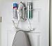 Sunbeam Laundry Room Metal Over the Door Hanging Ironing Board Holder and Organizer, Holds Standard Size Iron, Board, Spray Bottles, Starch, Fabric softener, White finish