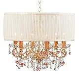 Brentwood Paris Flea 6-Light 20 Clear & Rosa Pink Murano Crystal Champagne Chandelier with an Antique White Silk Fabric Shade SKU# 10450