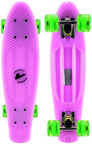 Velocity Boards PP Retro Cruiser Complete 22" Banana Skateboard w/ Aluminum Trucks, Fast ABEC-7 Bearings, High Quality Wheels &amp; Bushings (Glow In The Dark - Purple)