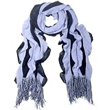 100% Acrylic Fashion Wavy Ruffle Knitted Tassel Ends Long Scarf - Various Colors Available
