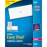 Avery&reg; Easy Peel White Mailing Labels for Laser Printers, 1 x 2-5/8 Inches, Box of 3000 Labels (5160)