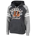 NFL Women's Cincinnati Bengals Long Sleeve Raglan Pullover Fleece Heather Hood (Charcoal Heather, Small)