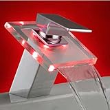 LED Glass 3 Color Lights Waterfall Faucet Basin Bathroom Sink Tap Faucet