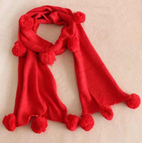 （サウス・ジュン）South JUN　マフラー　ボンボン　キュート　425-3　（レッド）