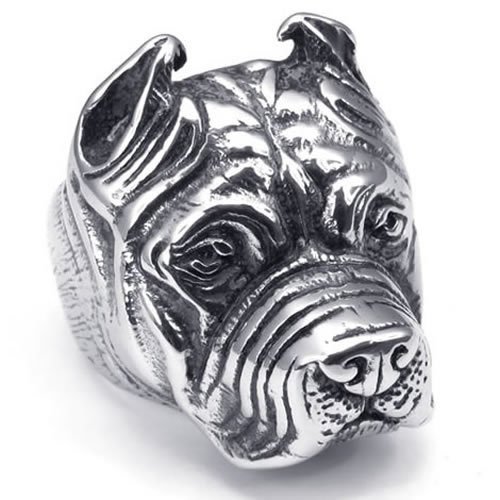  KONOV Bijoux Bague Homme - Rétro - Chien - Biker - Acier Inoxydable - Anneaux - Fantaisie - pour Homme - Couleur Noir Argent - Avec Sac Cadeau - F22260 - Taille 68