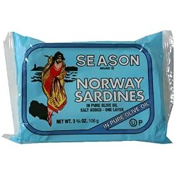 Seasons Lightly Smoked Brisling Sardines in Pure Olive Oil, 3.75-Ounce Tins (Pack of 6)