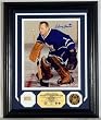 Johnny Bower Autographed Photomint with Game Used Stick with Gold Coin Plaque Toronto Maple Leafs