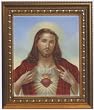 Sacred Heart of Jesus in Wood Frame with Golden Trim, 11.25" x 13.25" - MADE IN ITALY
