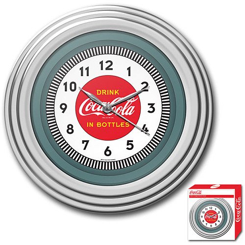 Trademark Coca-Cola 11.75-Inch Diameter Clock with Chrome Finish - 1930s Style