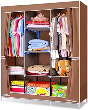 Suily Portable Folding Side-Sliding Door Design Clothes Wardrobe Coffee
