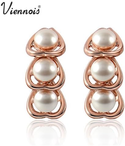 GoodShop Viennois Elegant 3 White imitation Pearl Heart Design Stud Earrings women sweet gift new VE081