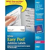 Avery Easy Peel Mailing Labels for Laser Printers, 1.33 x 4 Inches, 14-Up, White, Box of 1400 (05162)