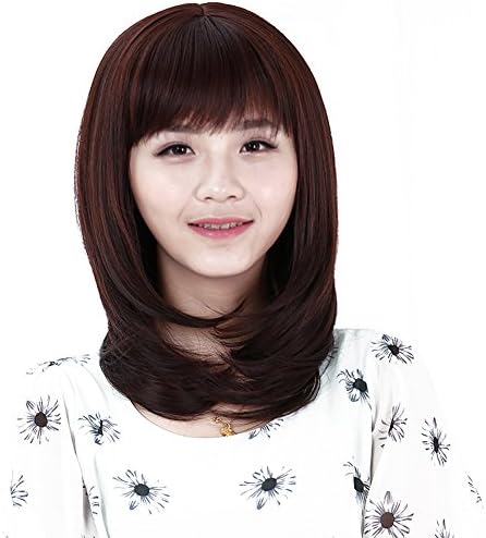 Korean New Fashion Woman Short Straight Woman Wig Hair Ladies Fancy Dress Flat Bang Heat Resistant 3 Colors Deep Brown