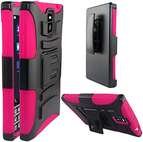 Saapni Blackberry Passport - Heavy Duty Armor Style 2 Case w/ Holster -Pink/Black AM2H