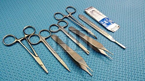 17 PCS HIGH GRADE LAB ANATOMY MEDICAL STUDENT DISSECTING DISSECTION SUTURE REMOVAL KIT WITH SCALPEL BLADES #25 ( HTI BRAND)