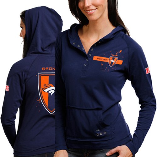 Denver Broncos Ladies Navy Blue Jersey Raglan Pullover Hoodie (X-Large)