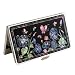 Mother of Pearl Blue Morning Glory Flower Design Metal Business Credit Name Id Card Holder Case Stainless Steel Engraved Slim Purse Pocket Cash Money Wallet