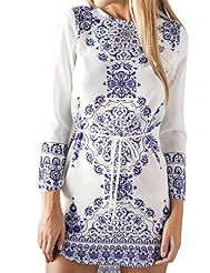 Short General Print Shift Asymmetric Vintage Belted Polyester Long Sleeves Evening Dress/Prom Dress/Party Dress/Mini Dress 