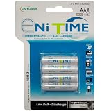 Yuasa - 4 Pack EniTime 750mAh AAA NiMH Rechargeable Batteries with FREE Battery Case