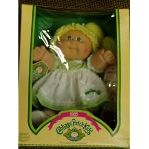 Cabbage Patch Kids Original 1985 Doll, Blonde Hair, Green Eyes, Green and White Checkered Dress