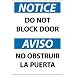 NMC ESN372AB Bilingual OSHA Sign, Legend "NOTICE - DO NOT BLOCK DOOR", 14" Length x 10" Height, 0.040 Aluminum, Black/Blue on White