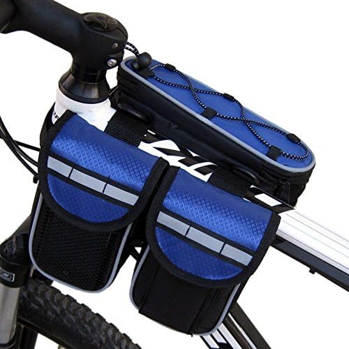 YYCAM Bicycle Frame Pannier Top Tube Bag with Rainproof Cover for Mountain Road Bike (Blue)