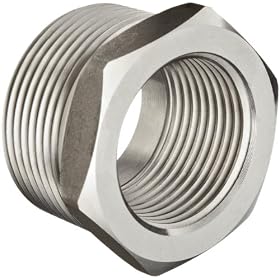 Merit Brass Brand Pipe Fitting, Class 1000, 304 Stainless Steel Hex Head Bushing, 1/2" NPT Male x 3/8" NPT Female