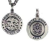 St. Michael US Army Medal,Pewter,24", endless, stainless steel chain