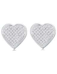 10K Yellow and White Two Tone Gold Micro Pave Set Round Diamond Heart Stud Earrings - (.30 cttw)