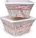 Badger Lined Wicker Nursery Baskets with Ribbons, Set of 2