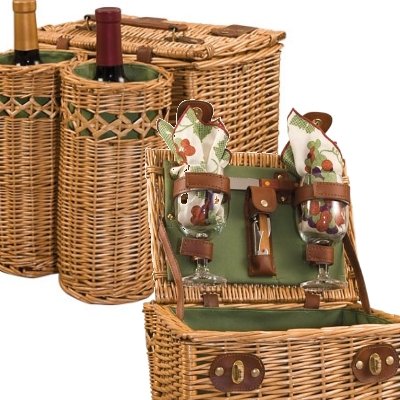 Wine & Cheese Picnic Basket Vino Willow Set For 2 in Grapes (122-15-515) by Picnic Time