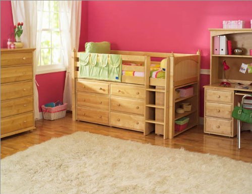 Maxtrix Kids Maxtrix Bedroom Series Twin Box Low Loft Bed with Bookcase and Dresser Bedroom Set