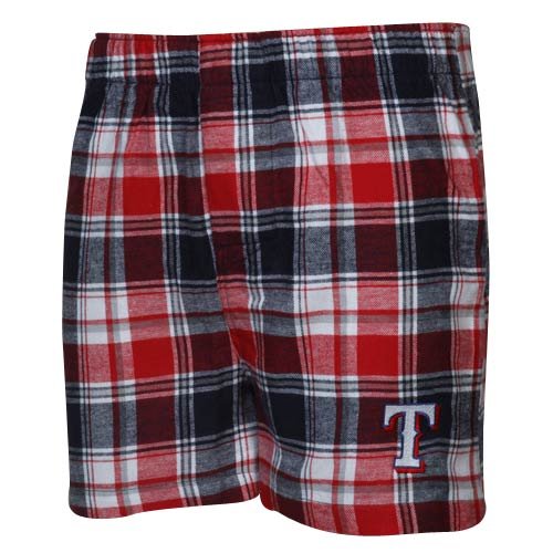 MLB Men's Texas Rangers Legend Flannel Boxers (Navy/Red, Large)