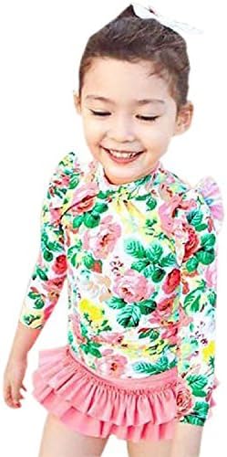 MAXGIRL Baby Girls Sun Protection Floral Swimsuit Bikini Set Three Pieces (L, Pink) Size: Large Color: Pink Model: (Newborn, Child, Infant)