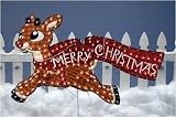 48 Lighted Rudolph The Red-Nosed Reindeer With Merry Christmas Banner
