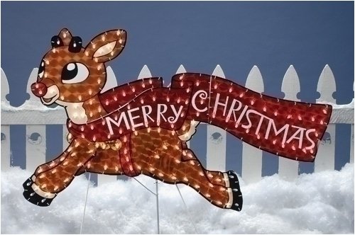 48" Lighted Rudolph The Red-Nosed Reindeer With Merry Christmas Banner #169971