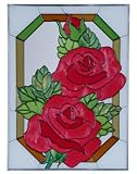 RED ROSES 10x14 Painted Glass Suncatcher Window Symbol of Love