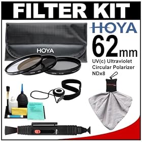 Hoya 62mm 3-Piece Digital Filter Set (HMC UV Ultraviolet, Circular Polarizer & ND8 Neutral Density) with Case + Cleaning Kit for Canon, Nikon, Sony, Olympus & Pentax Lenses