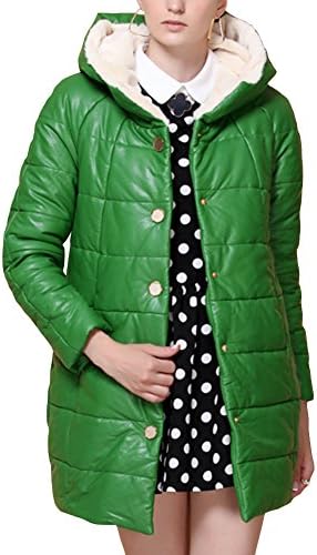 IDNS Women's Mid Long Botton up PU Quilted Winter Cotton Padded Coat S Green