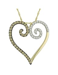 10KY 1/2ctw brown and white diamond heart shaped pendant on a 17 inch chain