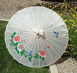 Cloth Parasol with Hand painted design on Ivory background#8000w