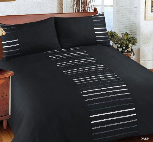 Dash Black Double Bed Luxury Embellished Duvet Cover Set