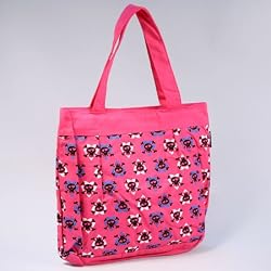 Cute Skull and Heart Print Cotton Tote Bag - Pink