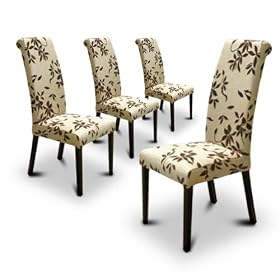 2 New Off White Beige Parson Side Dining Chairs with a Floral Print and Cappuccino... by The Furniture Cove