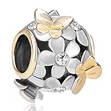 Pugster 22K Gold Plated Peridot Green Flower Golden Butterfly Charm Bead Fits Pandora Bracelet (Clear White) thumbnail