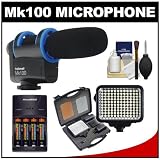Hahnel Mk100 Uni-Directional Microphone for DSLR Cameras & Video Camcorders with (4) AAA Batteries & Charger + Pro LED Video Light + Cleaning Accessory Kit