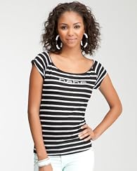 bebe Logo Stripe Marrow Edge Tee