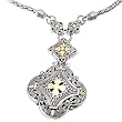 925 Silver Filigree Cross Design Pendant Necklace with 18k Gold Accents- 18+2 IN