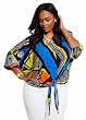Ashley Stewart Womens Plus Size Abstract Print Tie Front Top