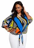 Ashley Stewart Womens Plus Size Abstract Print Tie Front Top